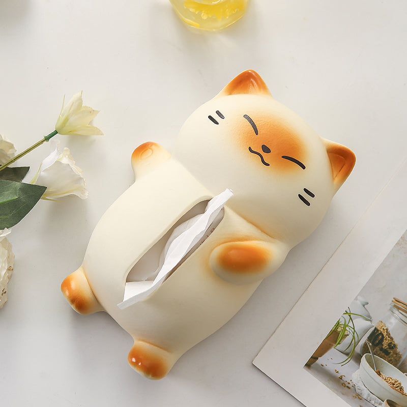 Cute Laying Down Cat Tissue Box Cover | Quirky Ceramic Home & Desk Decor