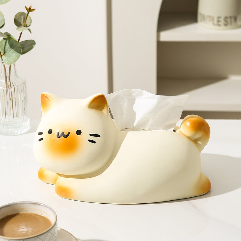 Cute Cat Loaf Ceramic Tissue Box Cover | Kawaii Home & Desk Accessory