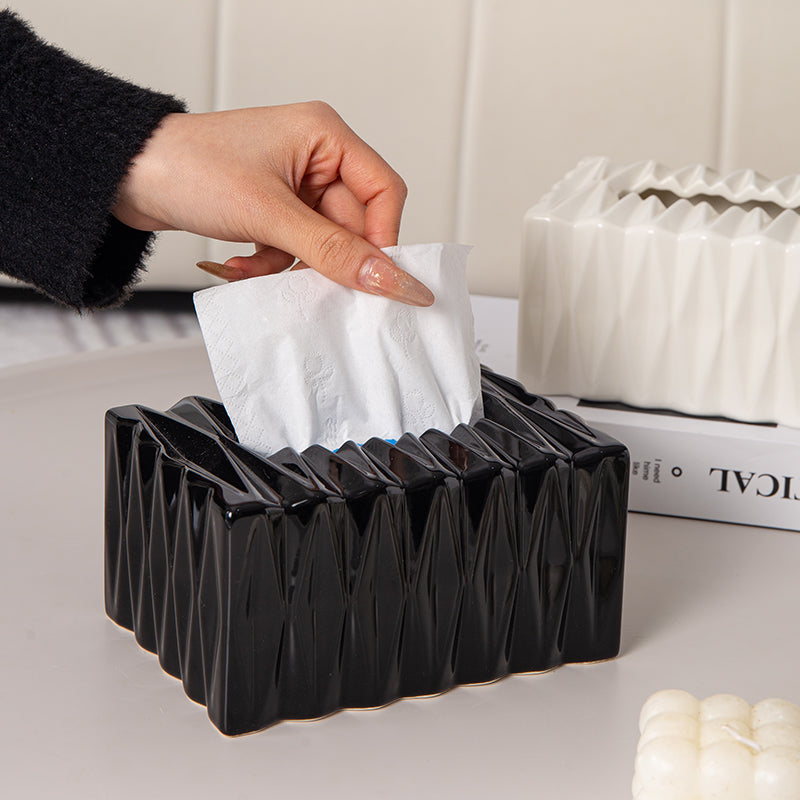 Faceted Geometric Tissue Box | Modern Prism Decor