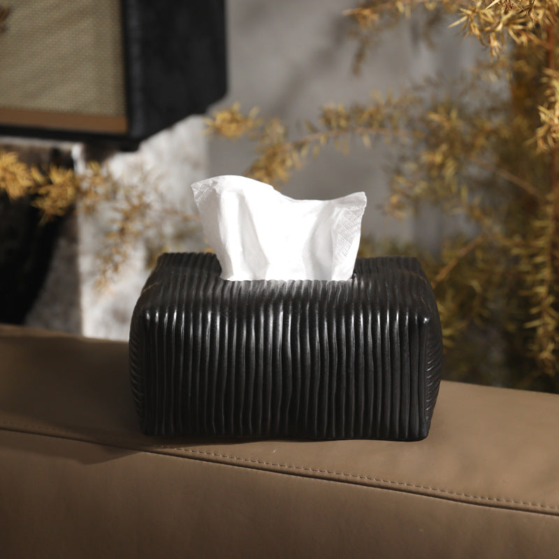Fluted Ceramic Tissue Box Cover | Modern Ribbed & Pleated Decor