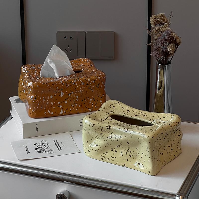 Wavy Splatter Tissue Box Cover | Retro 70s Ceramic Decor