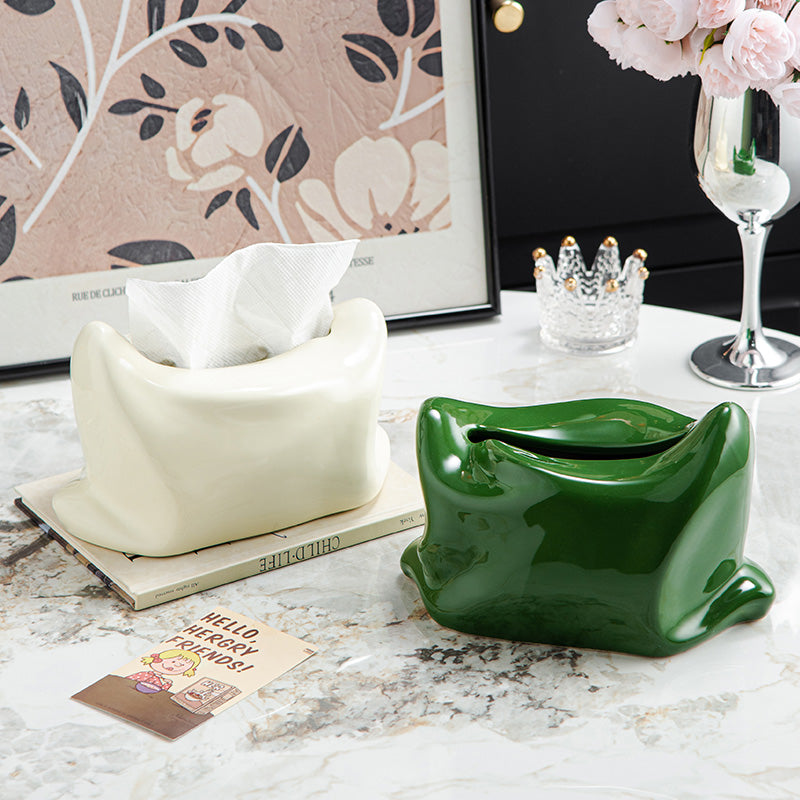 Ceramic Pillow Tissue Box Cover | Soft-Look Sculptural Decor