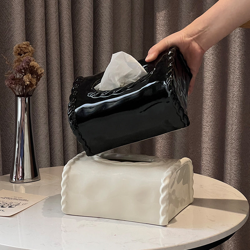 Braided Edge Ceramic Tissue Box Cover | Classic Preppy Decor