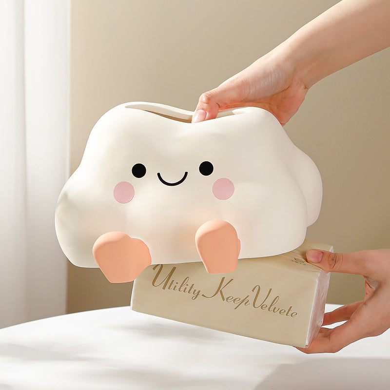 Cute Cloud Tissue Box Cover with Phone Stand | Kawaii Desk Accessory
