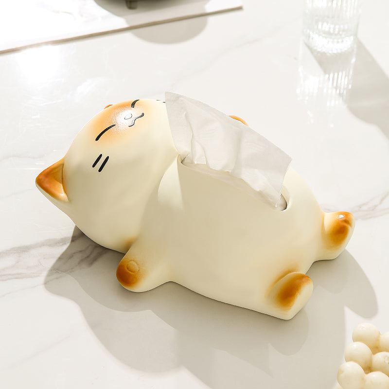 Cute Laying Down Cat Tissue Box Cover | Quirky Ceramic Home & Desk Decor