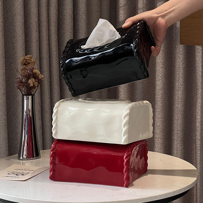 Braided Edge Ceramic Tissue Box Cover | Classic Preppy Decor