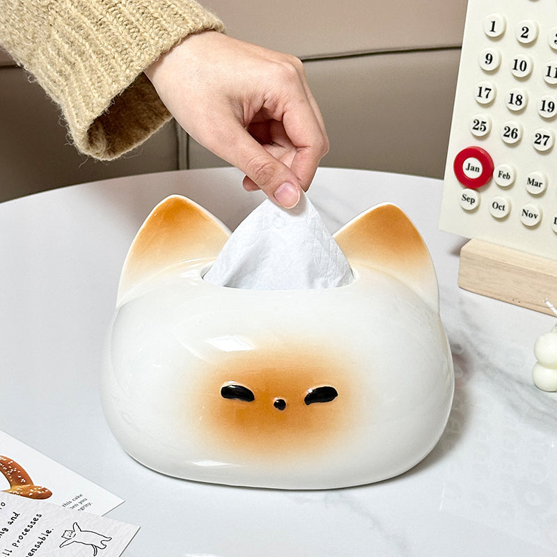 Cute Cat Ceramic Tissue Box Cover | Quirky Modern Home & Desk Accessory