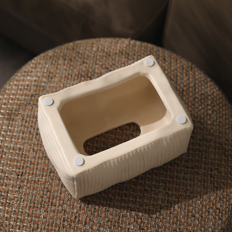 Fluted Ceramic Tissue Box Cover | Modern Ribbed & Pleated Decor