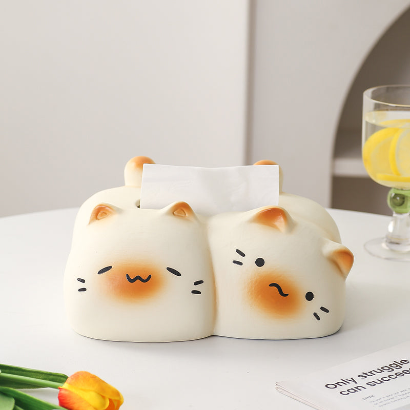 Cute Cuddling Cats Ceramic Tissue Box Cover | Kawaii Couple & Friendship Gift