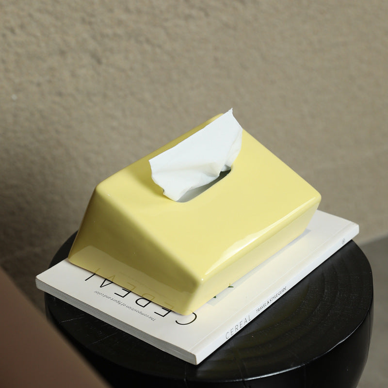 Modern Sloped Ceramic Tissue Box | Geometric Architectural Decor
