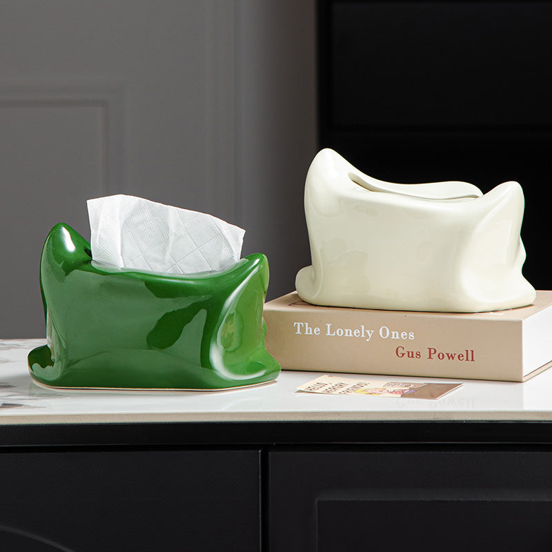 Ceramic Pillow Tissue Box Cover | Soft-Look Sculptural Decor