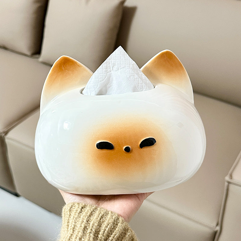 Cute Cat Ceramic Tissue Box Cover | Quirky Modern Home & Desk Accessory