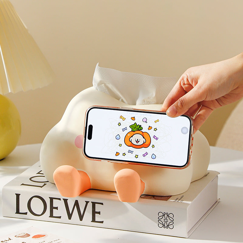 Cute Cloud Tissue Box Cover with Phone Stand | Kawaii Desk Accessory