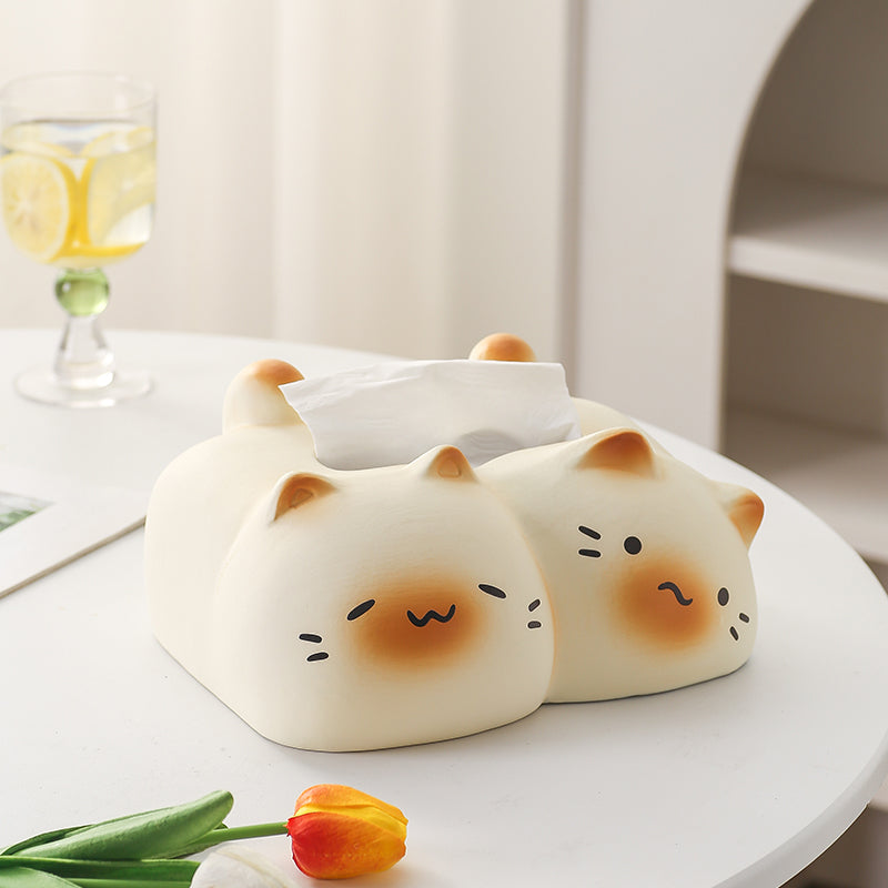 Cute Cuddling Cats Ceramic Tissue Box Cover | Kawaii Couple & Friendship Gift
