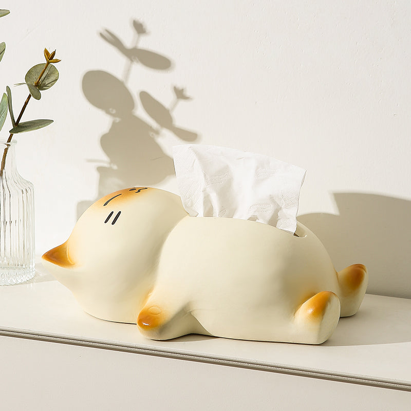 Cute Laying Down Cat Tissue Box Cover | Quirky Ceramic Home & Desk Decor