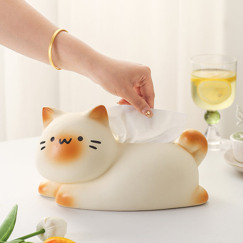 Cute Cat Loaf Ceramic Tissue Box Cover | Kawaii Home & Desk Accessory