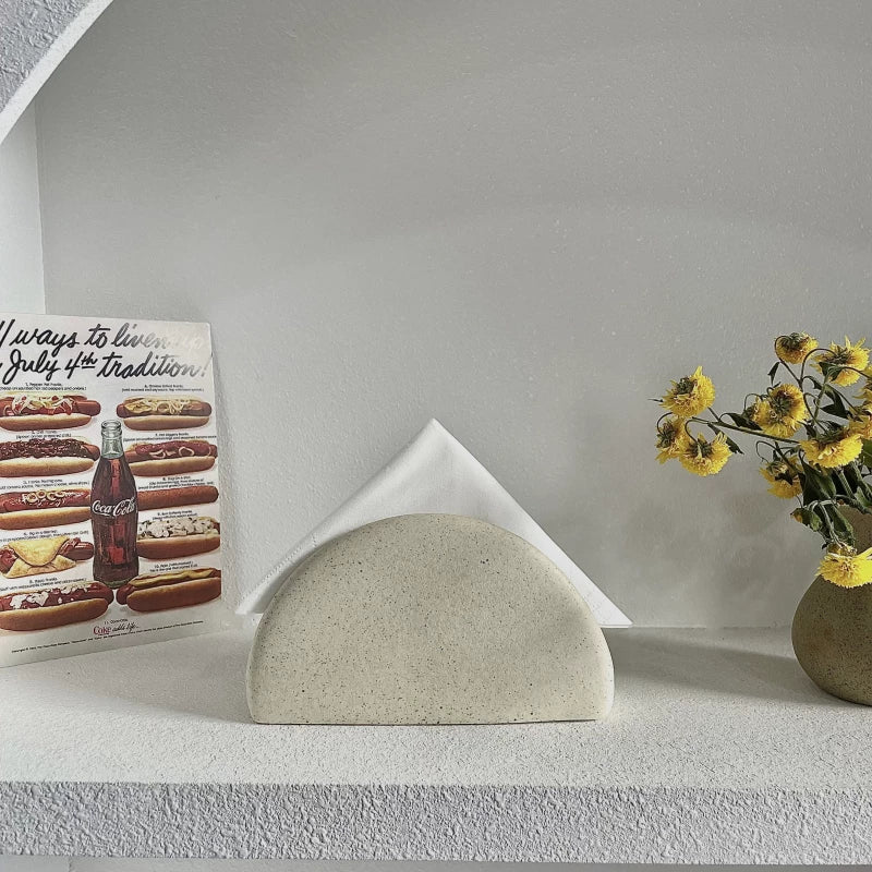 Porte-serviettes en céramique tachetée sculpturale | Support papier semi-circulaire minimaliste