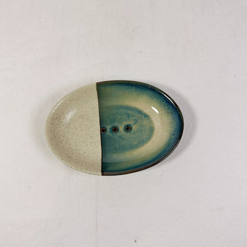 Porte-savon en céramique bicolore artisanal | Grès bleu côtier