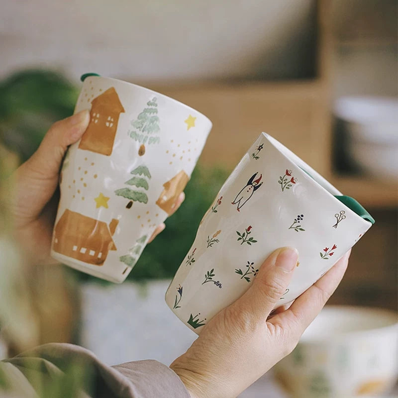 Whimsical Narrative Ceramic Travel Vessel | Folk Illustrative Decor