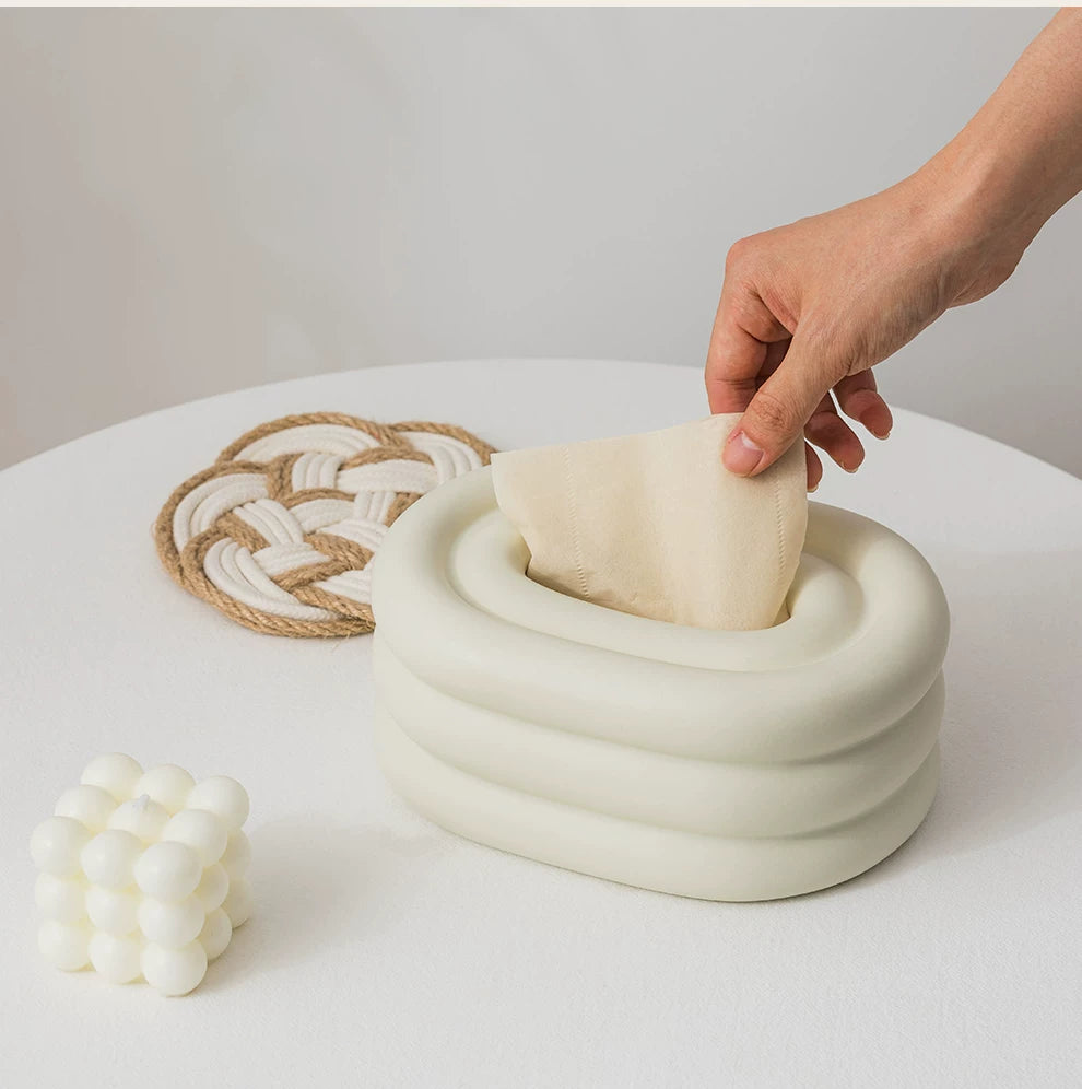 Chubby Tiered Ceramic Tissue Box | Sculptural Marshmallow Decor