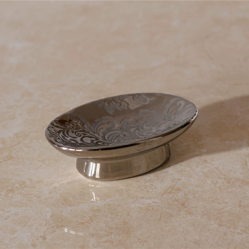 Barocke silberne Keramik Seifenschale | Vintage geprägtes Sockel-Tablett