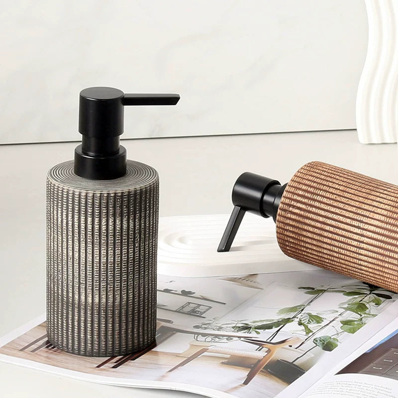 Modern Cylindrical Soap Pump | Textured Ribbed Ceramic