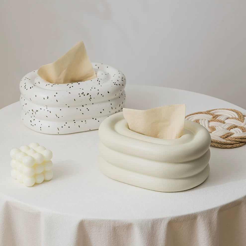 Chubby Tiered Ceramic Tissue Box | Sculptural Marshmallow Decor