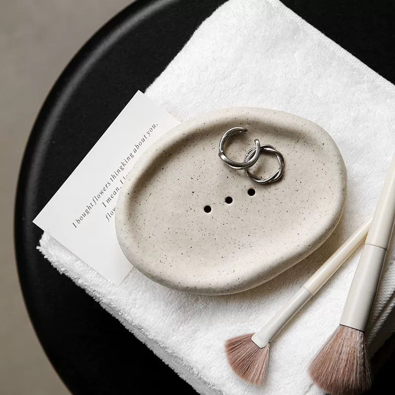 Organic Pebble Ceramic Soap Vessel | Sculptural Minimalist Decor