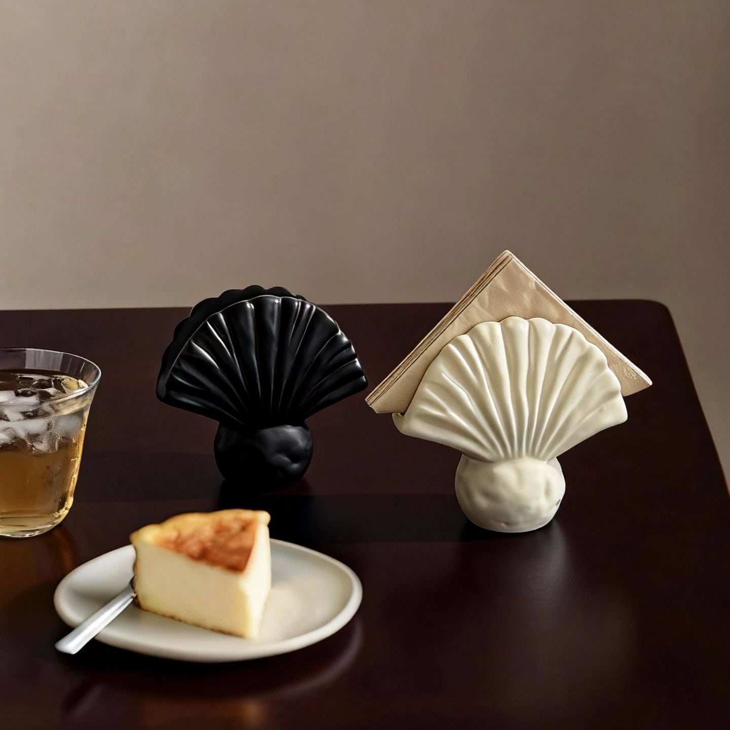 Artisan Scalloped Shell Ceramic Napkin Holder | Sculptural Ocean Decor