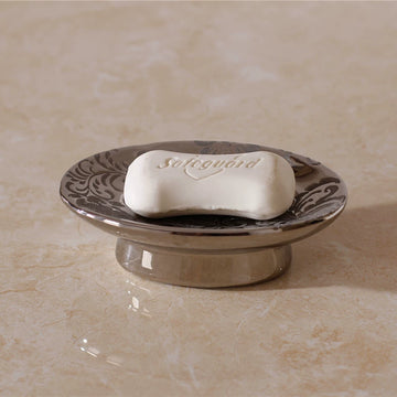 Barocke silberne Keramik Seifenschale | Vintage geprägtes Sockel-Tablett