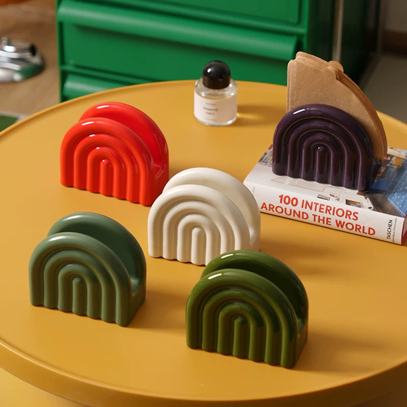 Mid-Century Modern Rainbow Ceramic Holder | Coffee Filter & Napkin Stand