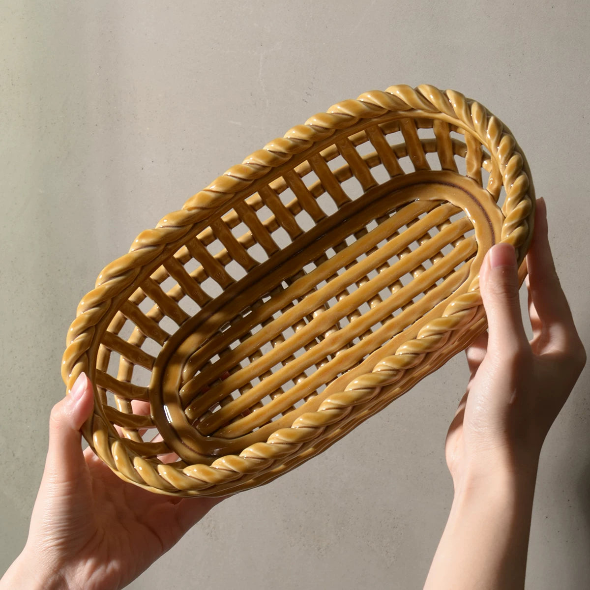Artisanal Woven Ceramic Fruit Basket | Vintage Italian-Style Bread & Fruit Bowl