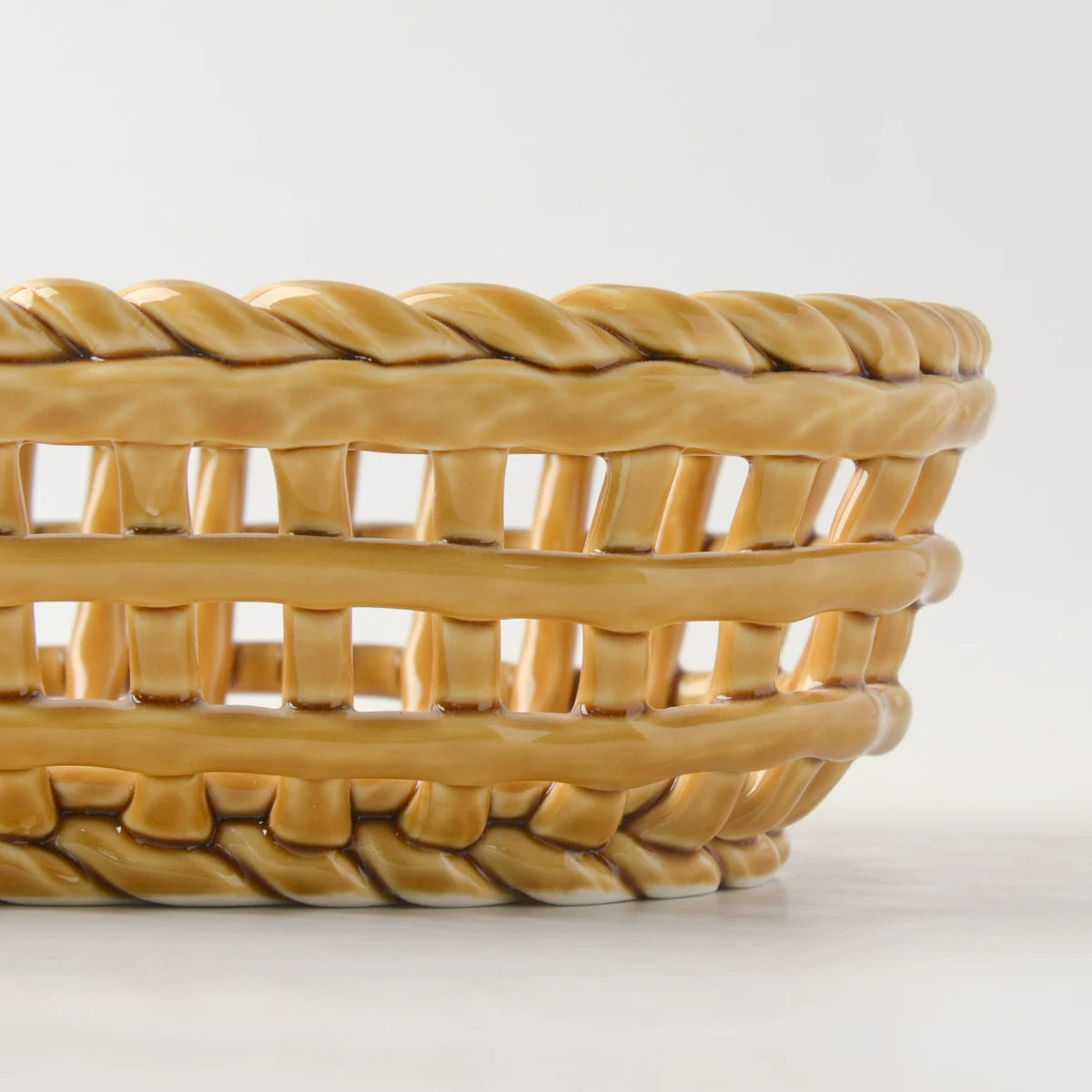 Artisanal Woven Ceramic Fruit Basket | Vintage Italian-Style Bread & Fruit Bowl