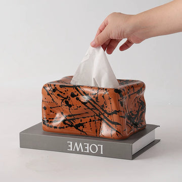 Abstract Splatter Ceramic Tissue Box Cover | Modern Art Decor