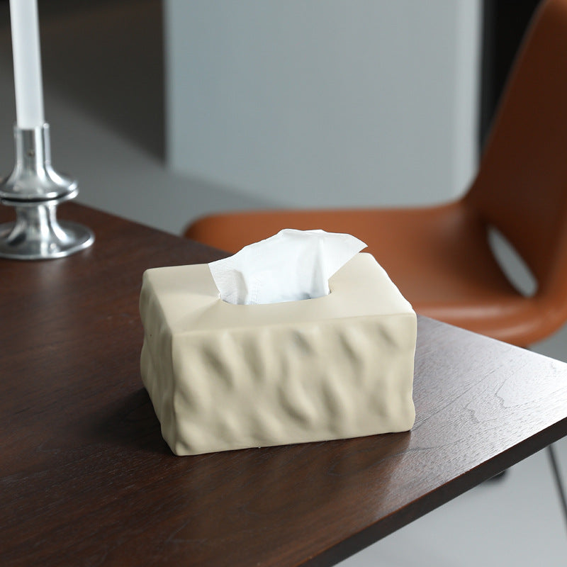 Sculptural Wavy Ceramic Tissue Box Cover | Nordic Minimalist