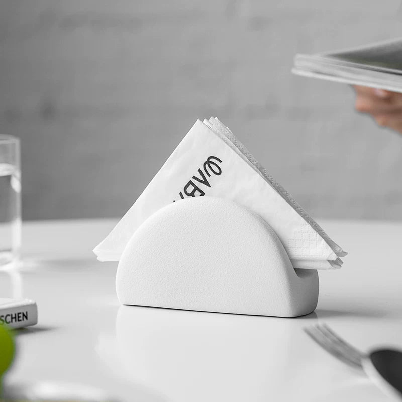 Minimalist Speckled Ceramic Napkin Holder | Sculptural Semi-Circle Stand