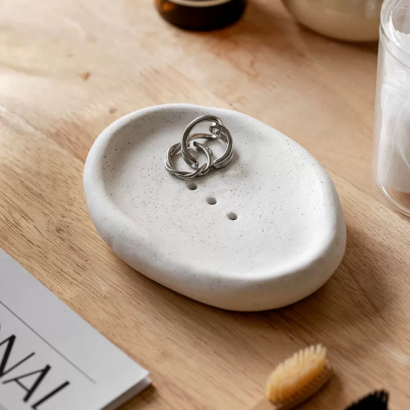 Organic Pebble Ceramic Soap Vessel | Sculptural Minimalist Decor
