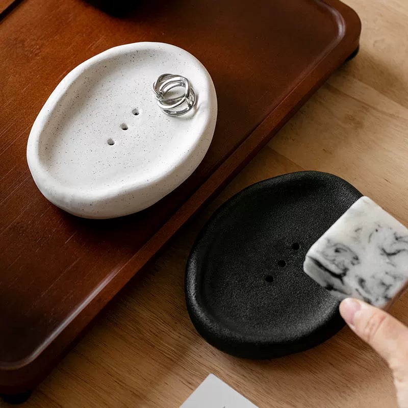 Organic Pebble Ceramic Soap Vessel | Sculptural Minimalist Decor