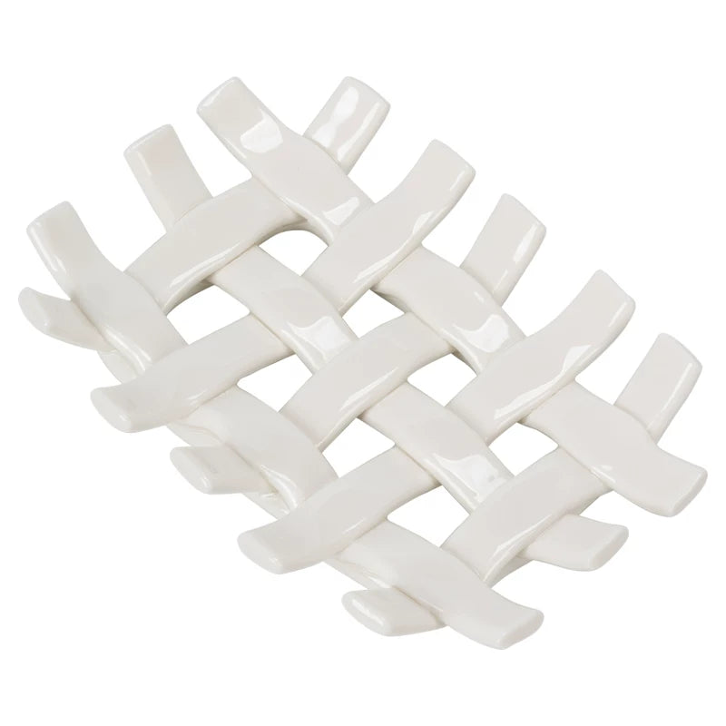 Skulpturale gewebte Keramik Seifenschale | Glänzender geflochtener ablaufender Korb