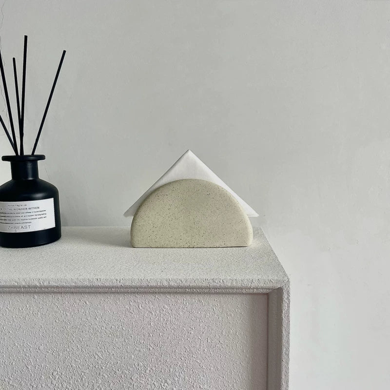 Porte-serviettes en céramique tachetée sculpturale | Support papier semi-circulaire minimaliste