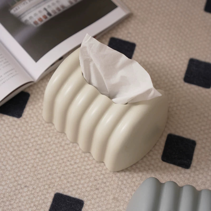 Architectural Fluted Ceramic Tissue Box Cover | Ribbed Art Deco Dispenser