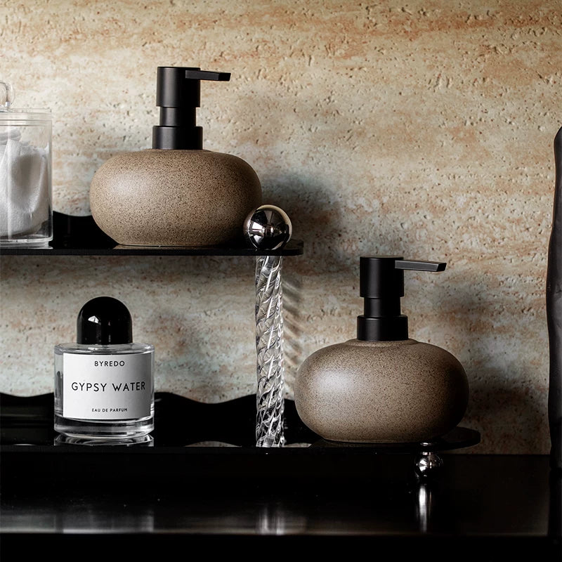 Zen Pebble Ceramic Soap Dispenser | Organic Stone Texture