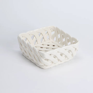 Sculptural Woven Ceramic Square Fruit Basket | Post-Modern Pop Art