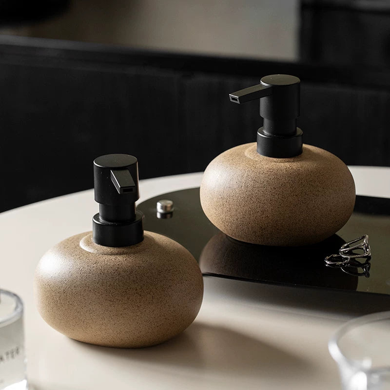 Zen Pebble Ceramic Soap Dispenser | Organic Stone Texture