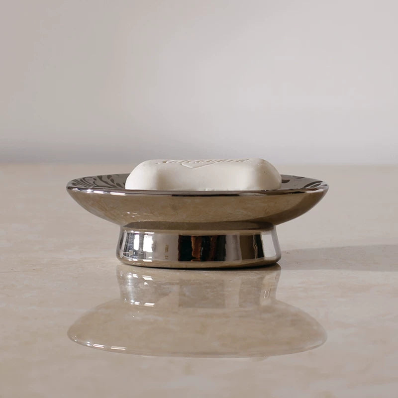 Barocke silberne Keramik Seifenschale | Vintage geprägtes Sockel-Tablett