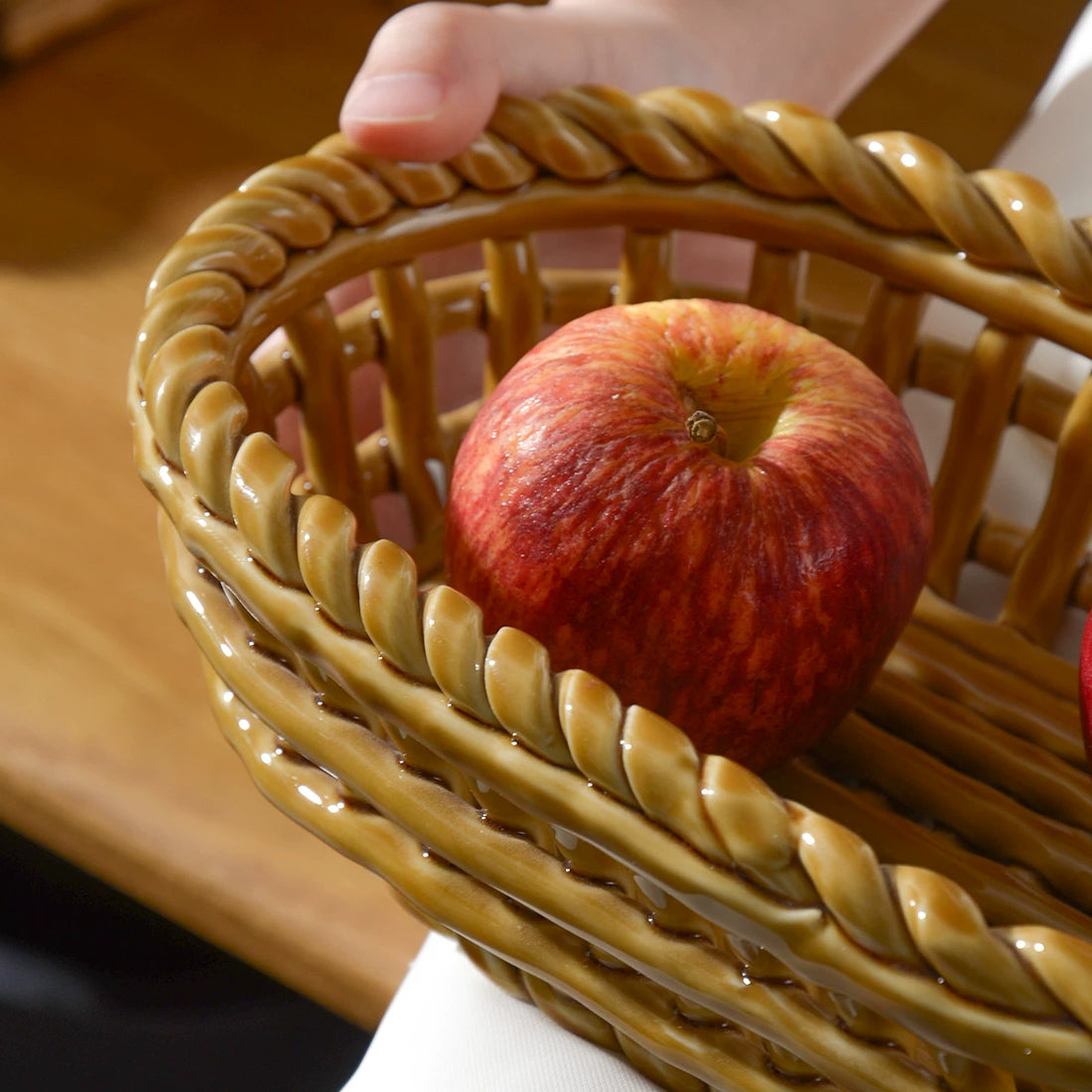 Artisanal Woven Ceramic Fruit Basket | Vintage Italian-Style Bread & Fruit Bowl