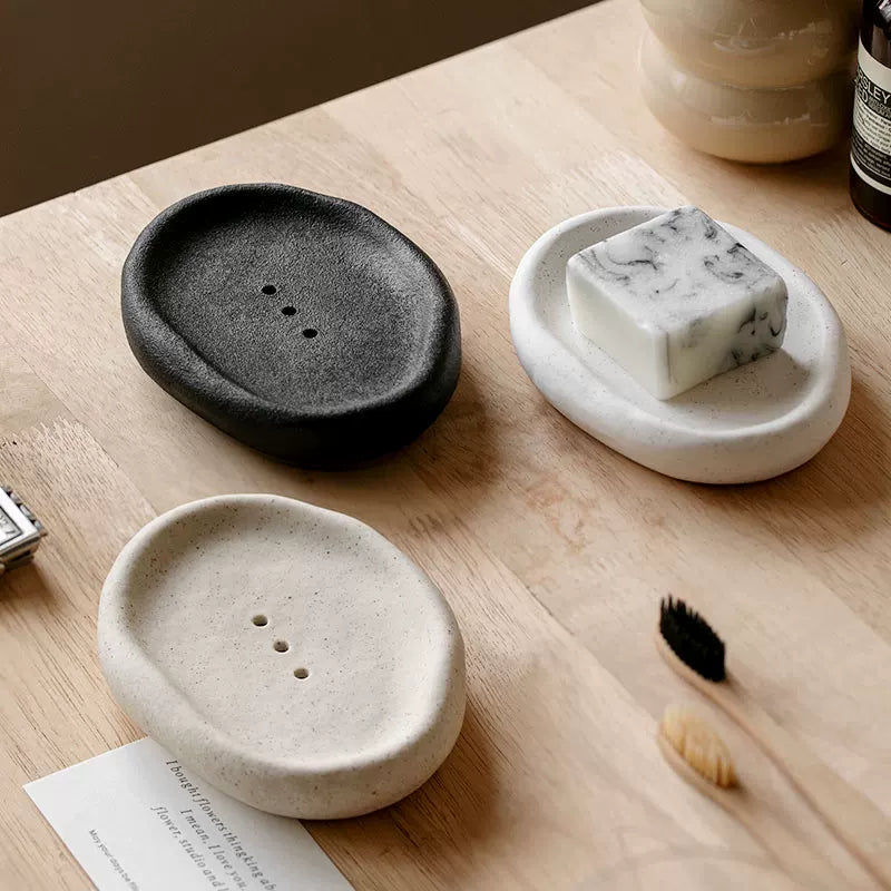Organic Pebble Ceramic Soap Vessel | Sculptural Minimalist Decor