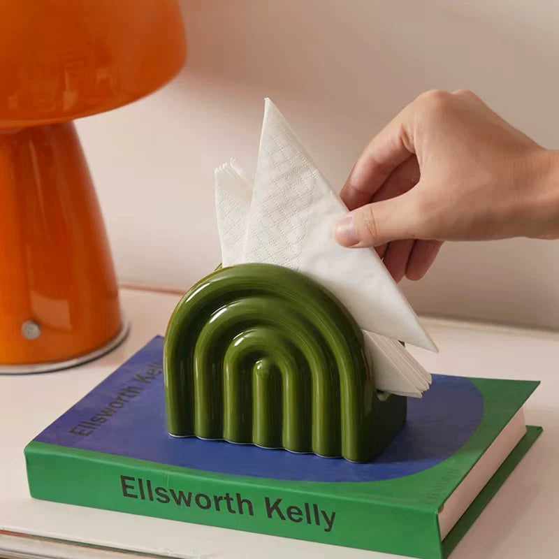 Mid-Century Modern Rainbow Ceramic Holder | Coffee Filter & Napkin Stand