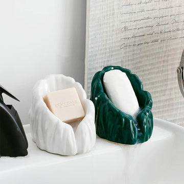 Porte-savon sculptural en céramique crag | Plateau drainant vertical par gravité