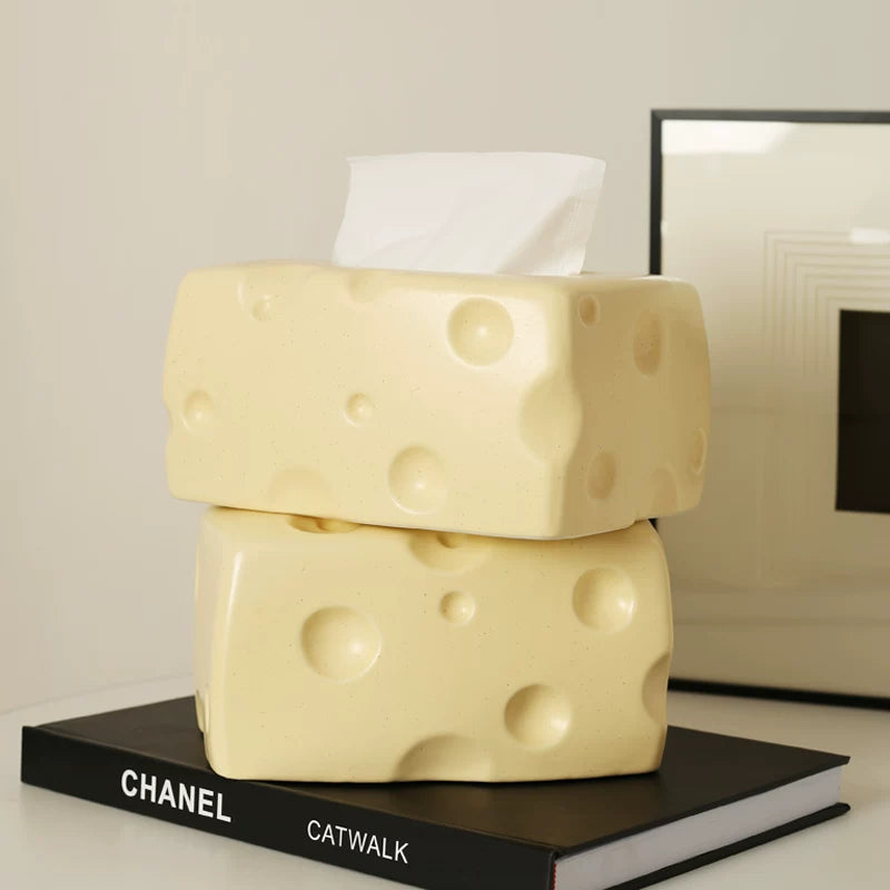 Whimsical Swiss Cheese Ceramic Tissue Box Cover | Playful Food-Inspired Home Decor